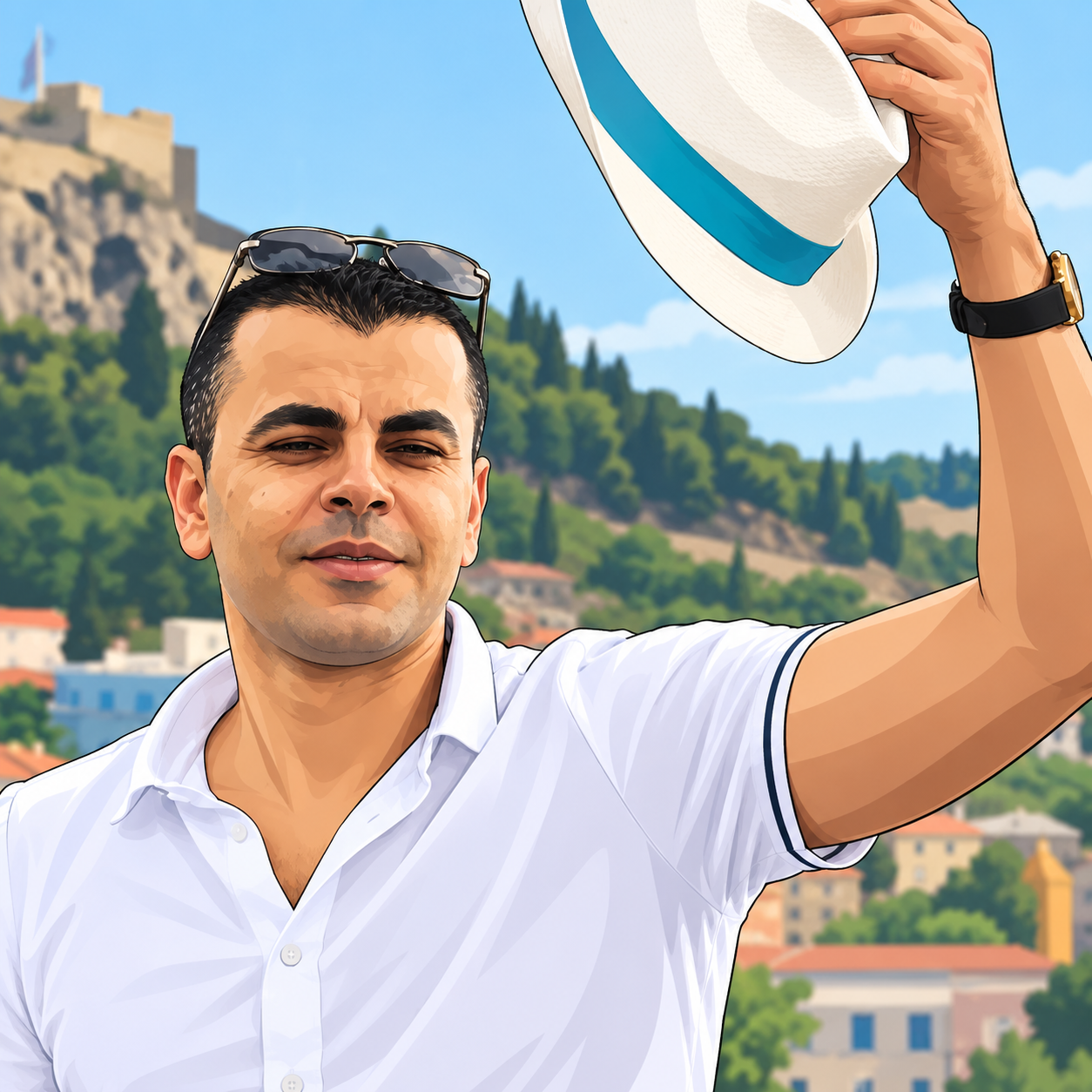 Illustrated portrait of Ramy
